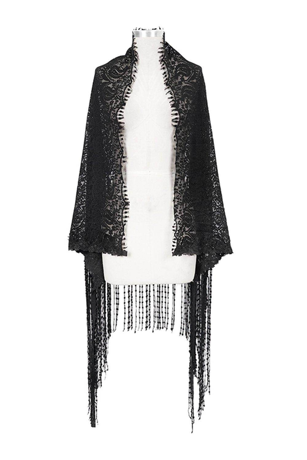 Black Lace Wedding Shawl with Tassel CJ0095 - COCOMELODY