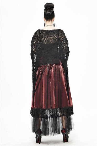 Black Lace Wedding Shawl with Tassel CJ0095 - COCOMELODY