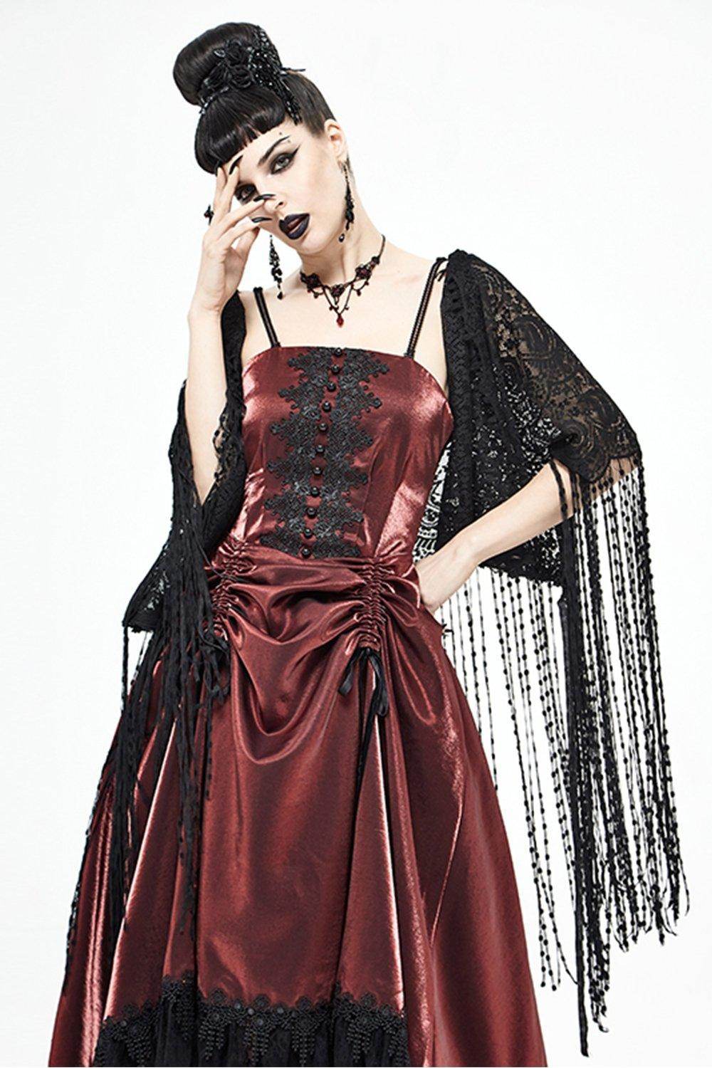 Black Lace Wedding Shawl with Tassel CJ0095 - COCOMELODY