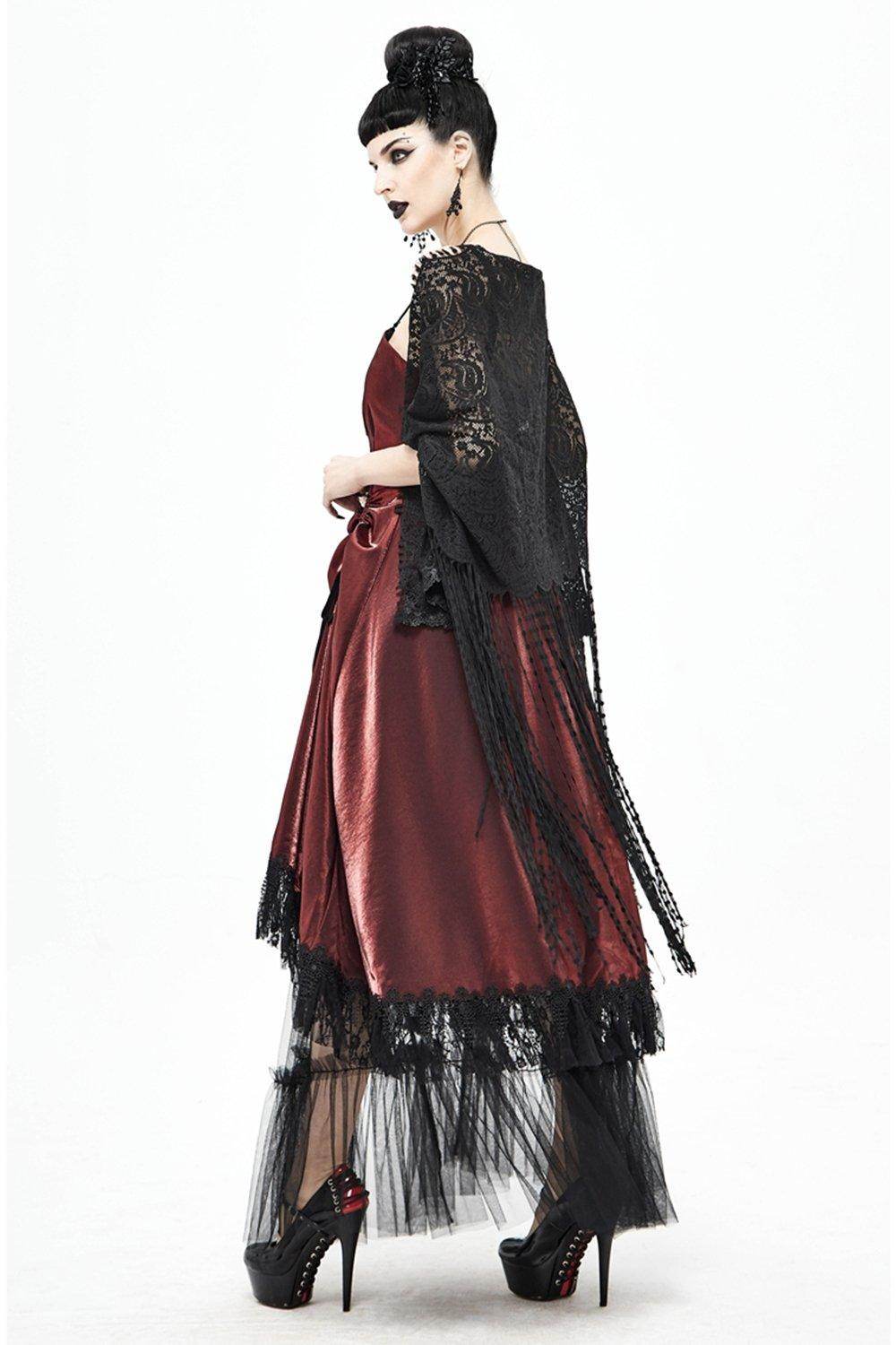 Black Lace Wedding Shawl with Tassel CJ0095 - COCOMELODY