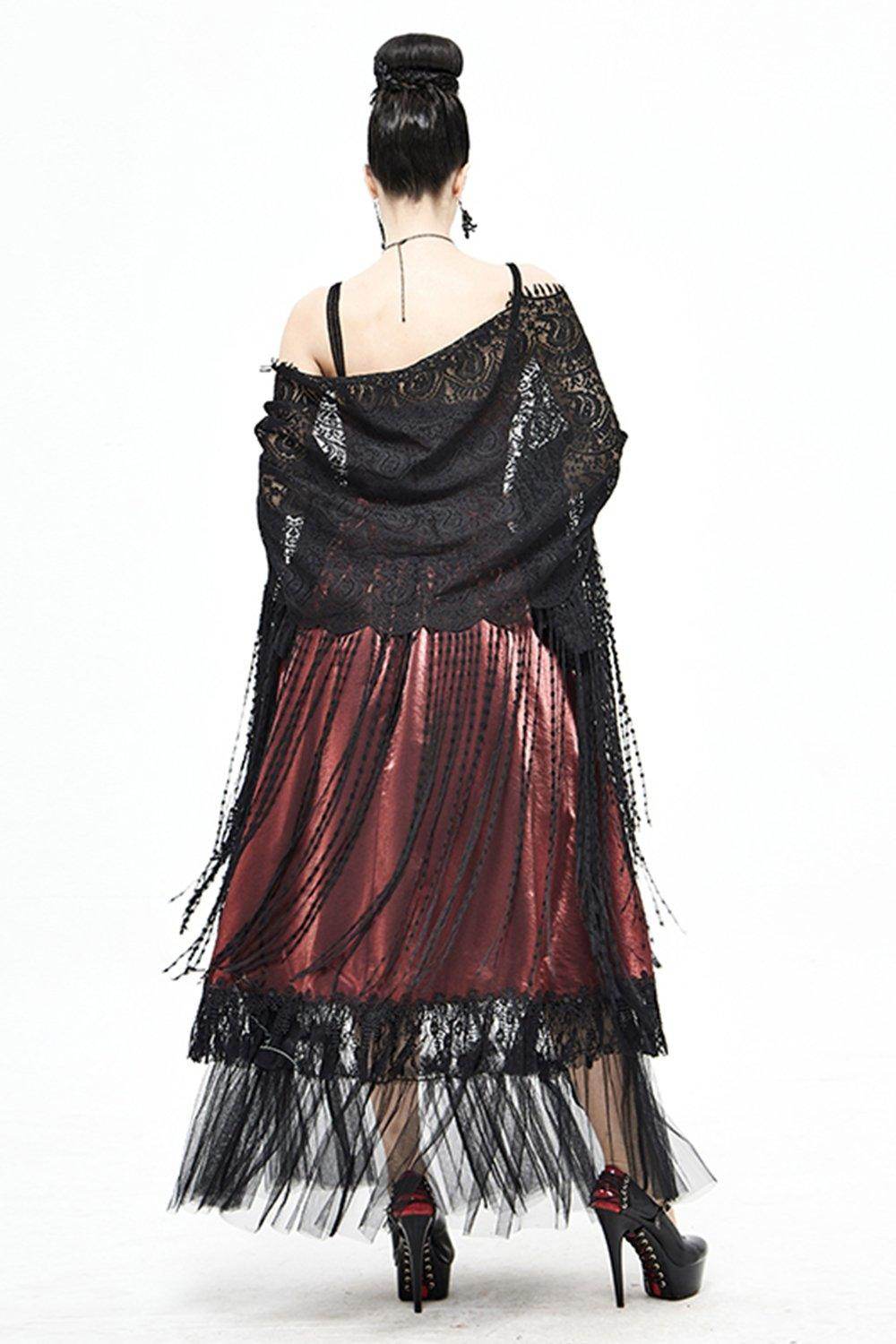 Black Lace Wedding Shawl with Tassel CJ0095 - COCOMELODY