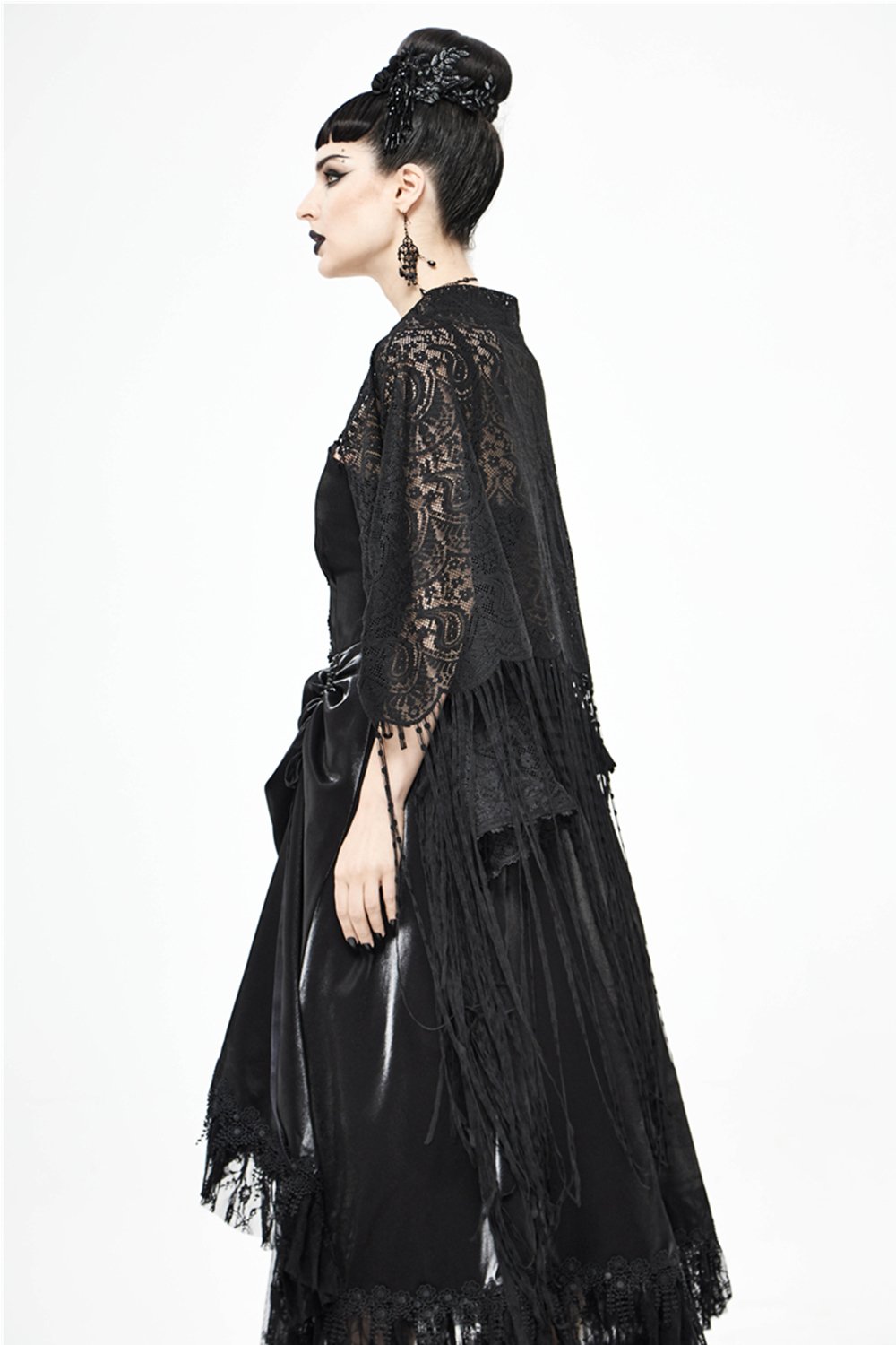 Black Lace Wedding Shawl with Tassel CJ0095