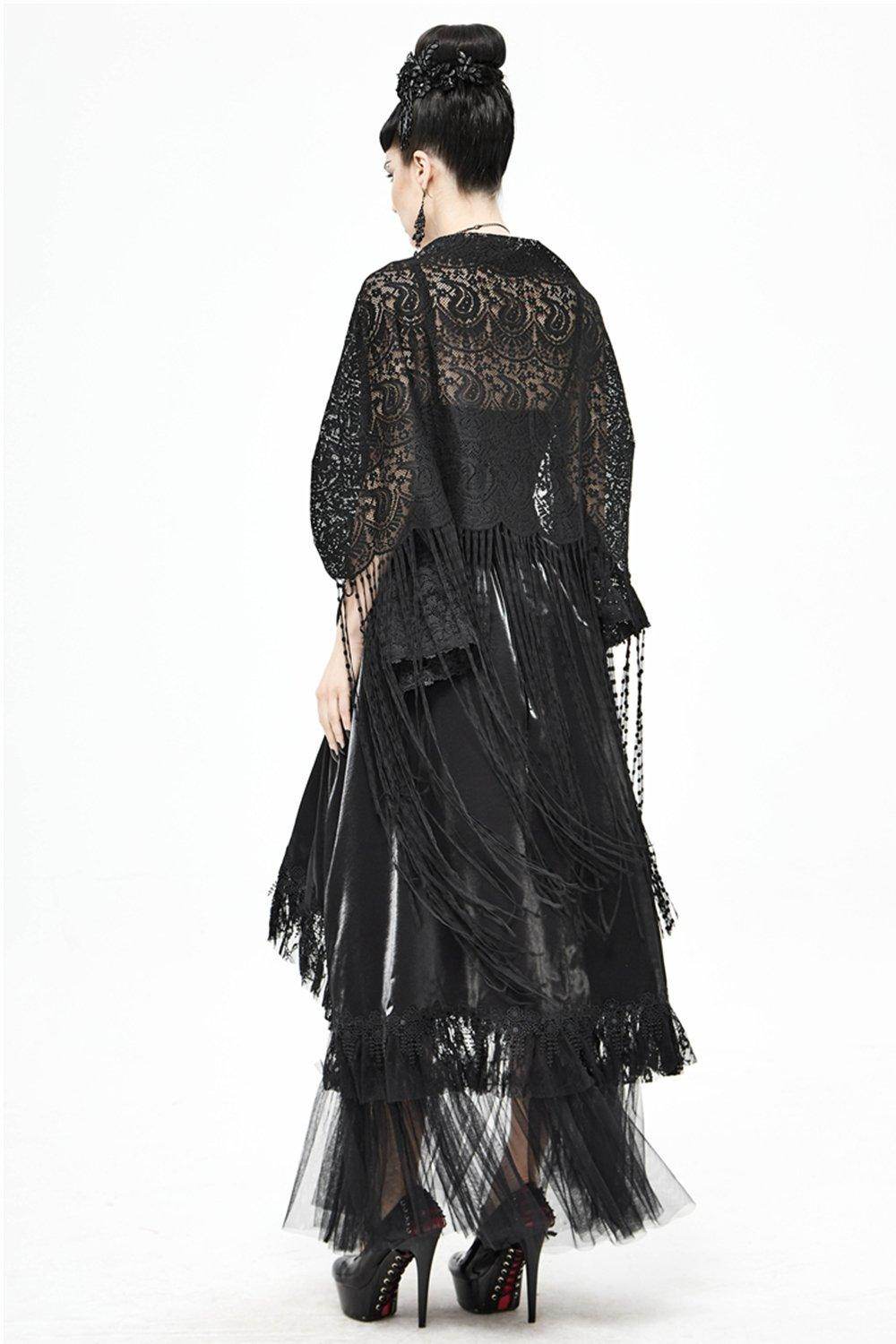 Black Lace Wedding Shawl with Tassel CJ0095 - COCOMELODY