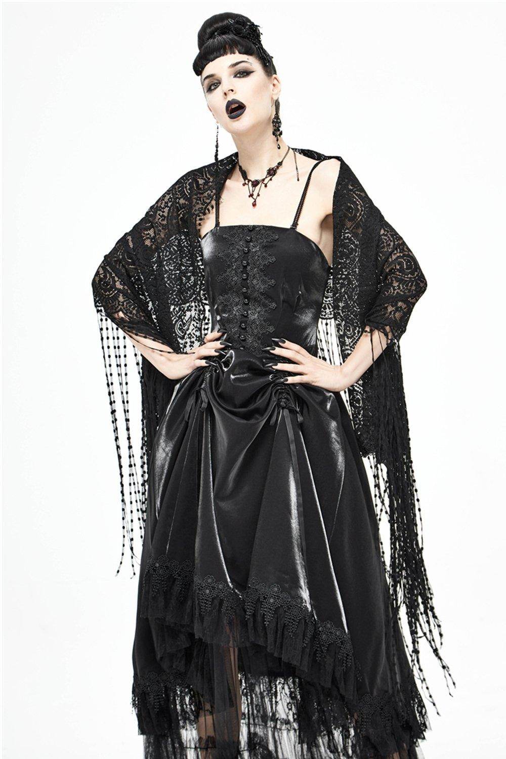 Black Lace Wedding Shawl with Tassel CJ0095 - COCOMELODY