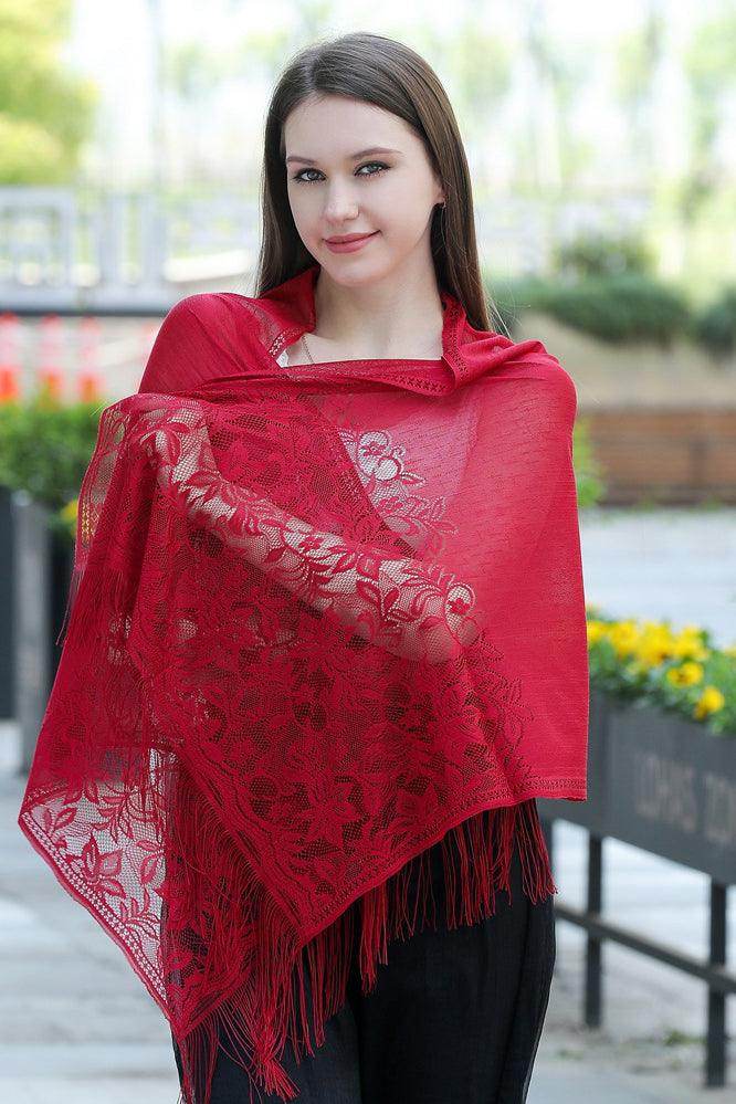 Lace Shawl with Tassels CJ0107 - COCOMELODY