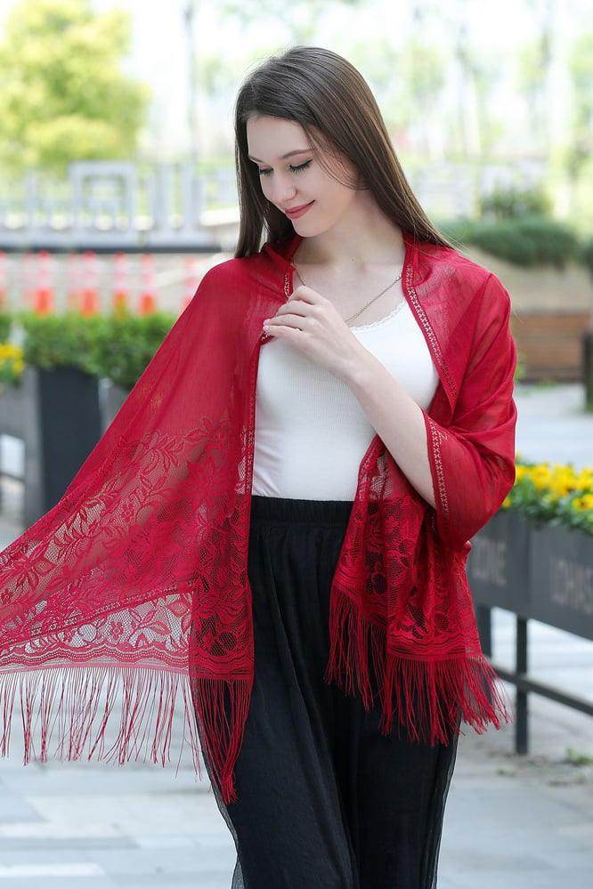 Lace Shawl with Tassels CJ0107 - COCOMELODY