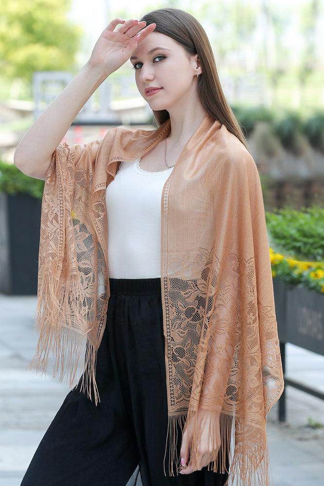 Lace Shawl with Tassels CJ0107 - COCOMELODY