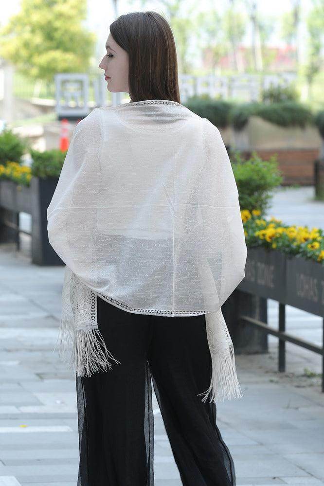 Lace Shawl with Tassels CJ0107 - COCOMELODY