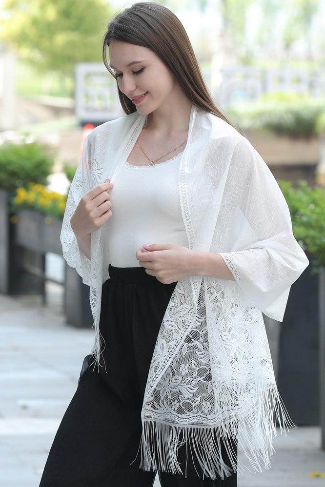 Lace Shawl with Tassels CJ0107 - COCOMELODY