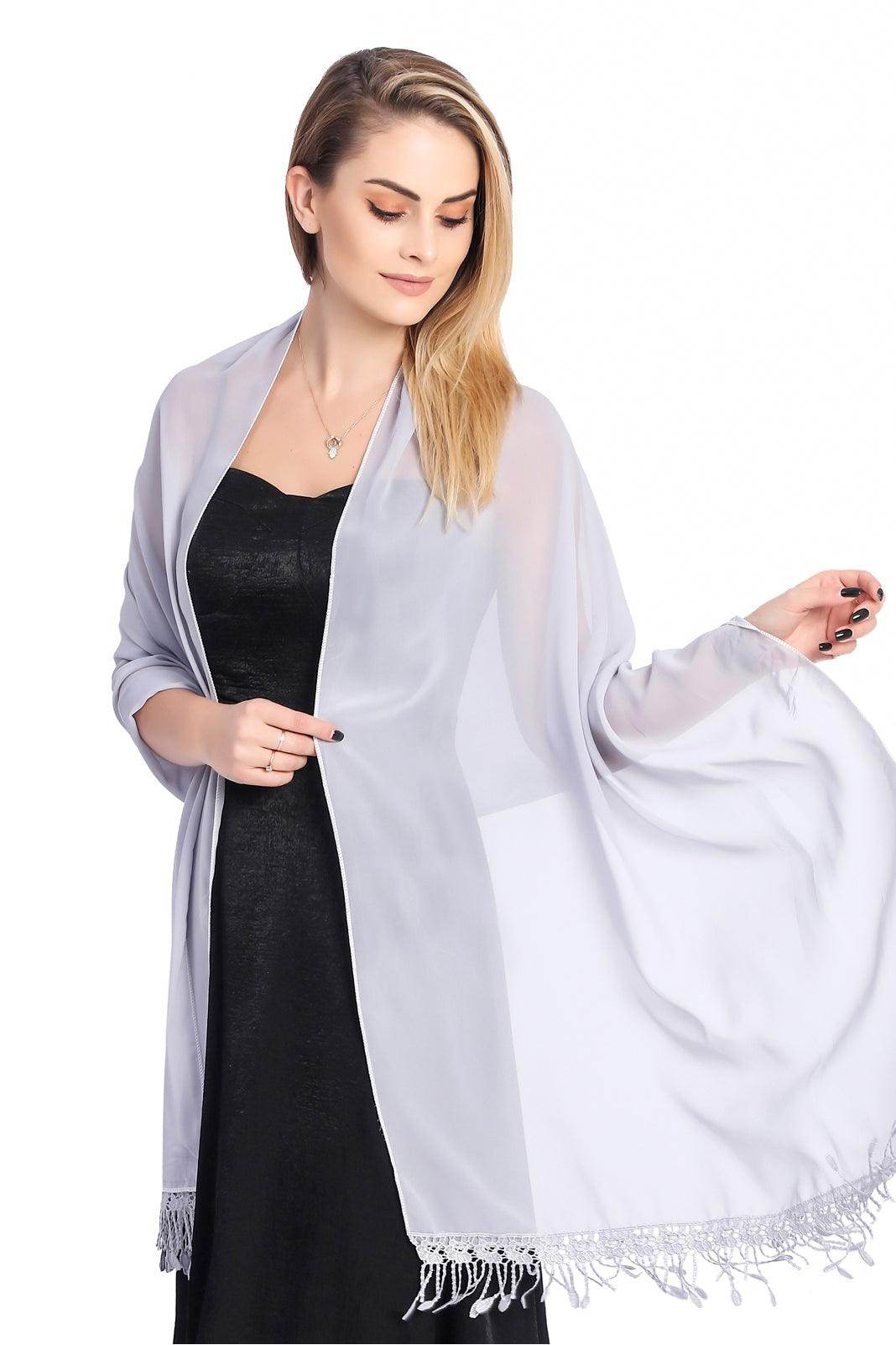 Chiffon Shawl with Tassels CJ0108 - COCOMELODY