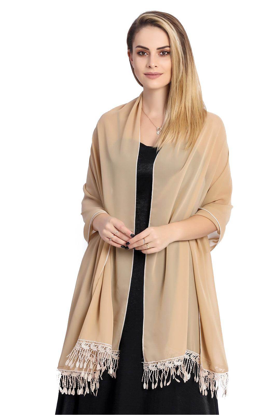 Chiffon Shawl with Tassels CJ0108 - COCOMELODY
