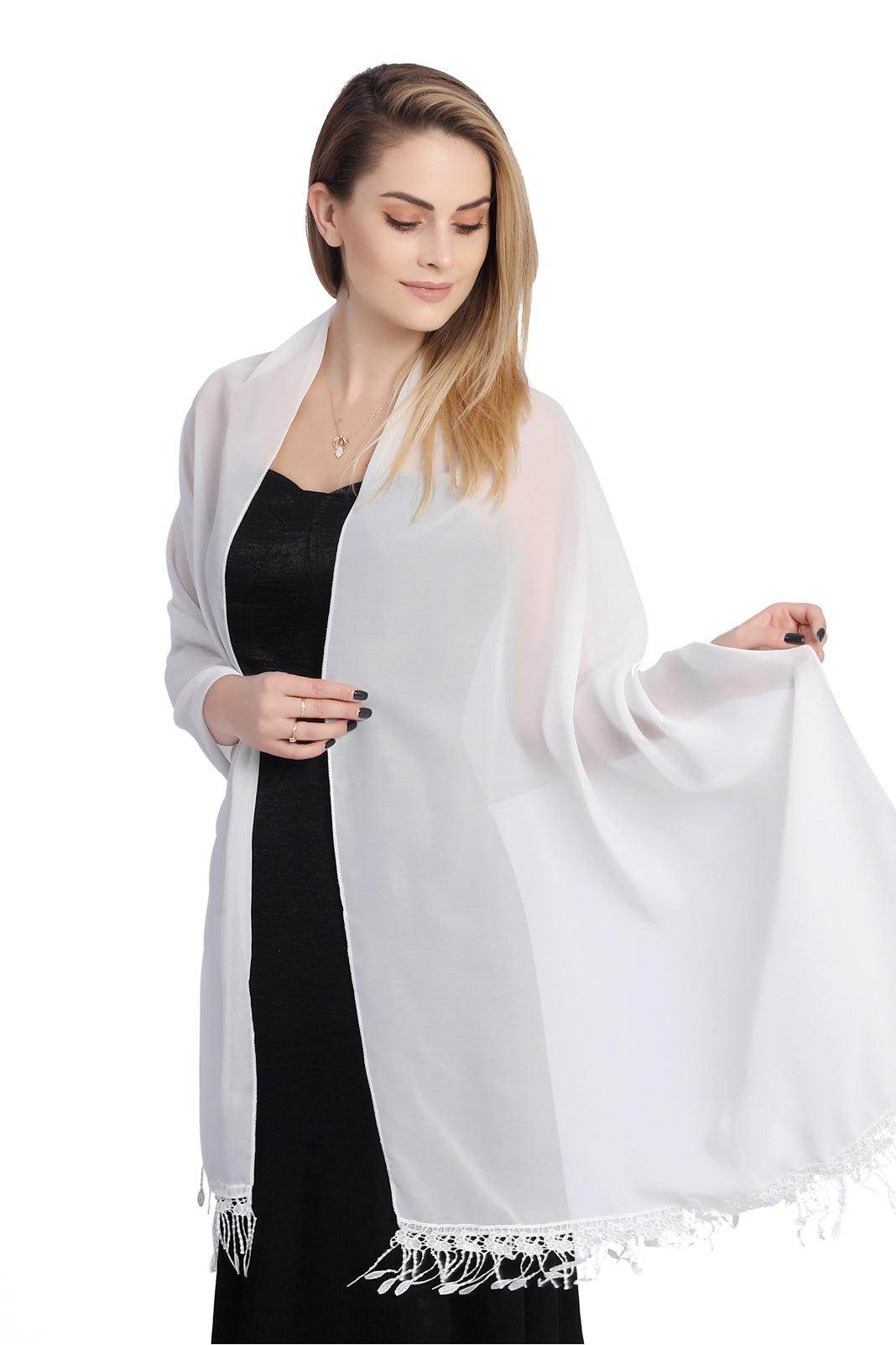 Chiffon Shawl with Tassels CJ0108 - COCOMELODY