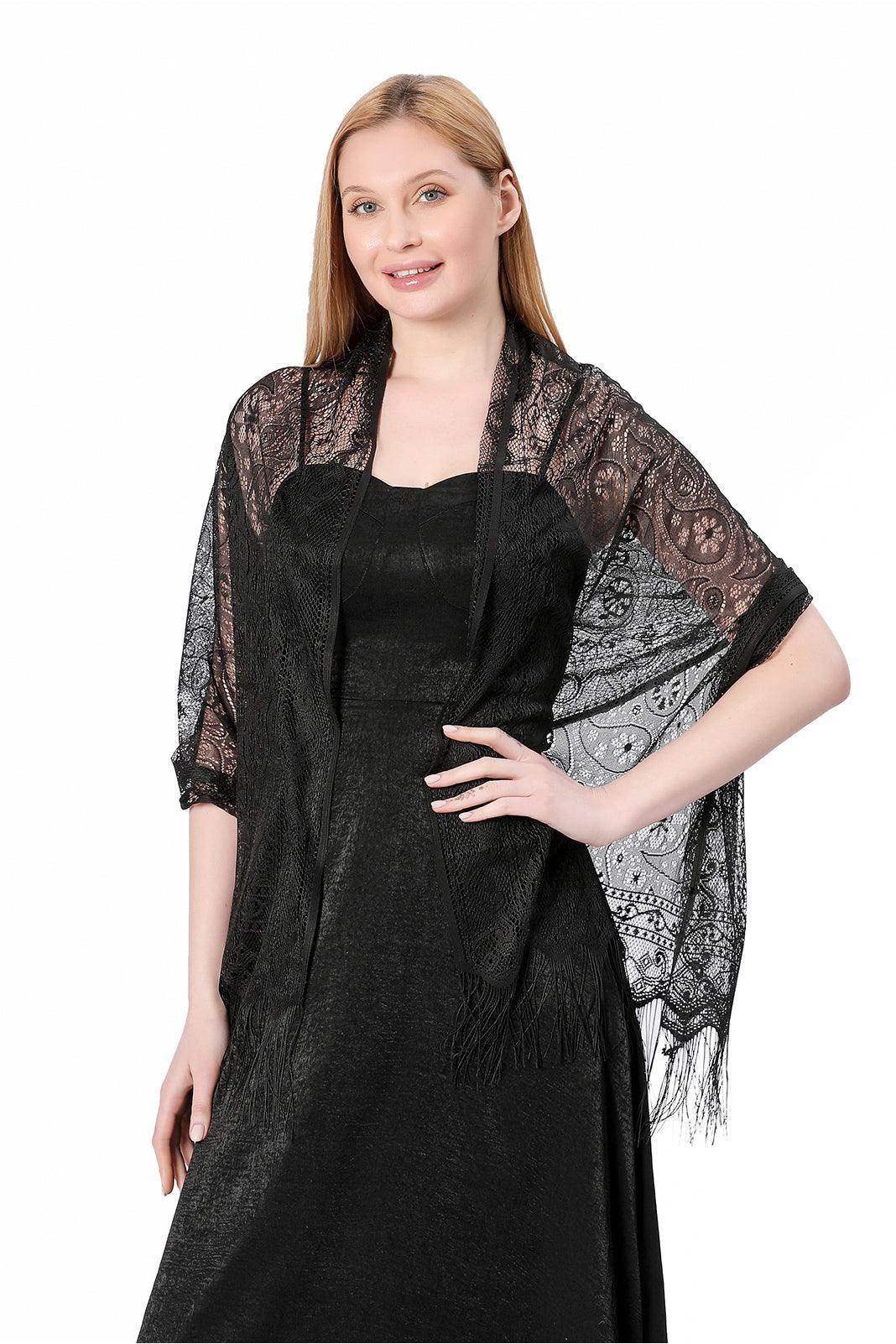 Lace Shawl with Tassels CJ0110 - COCOMELODY