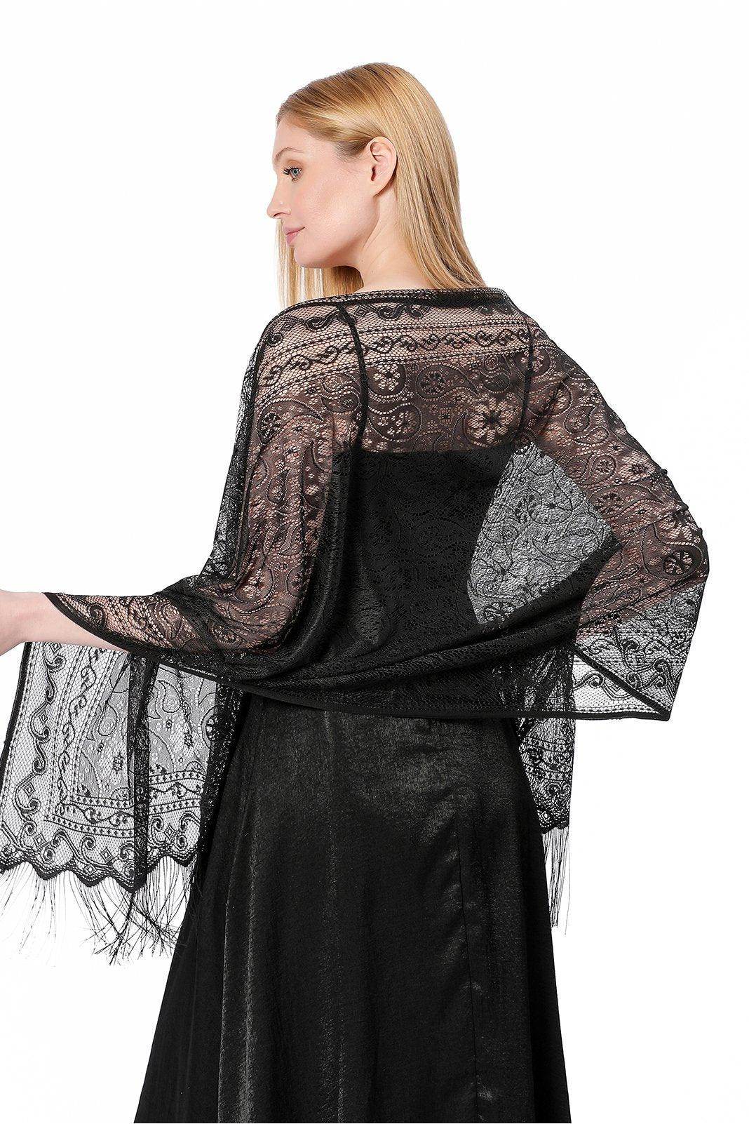 Lace Shawl with Tassels CJ0110 - COCOMELODY