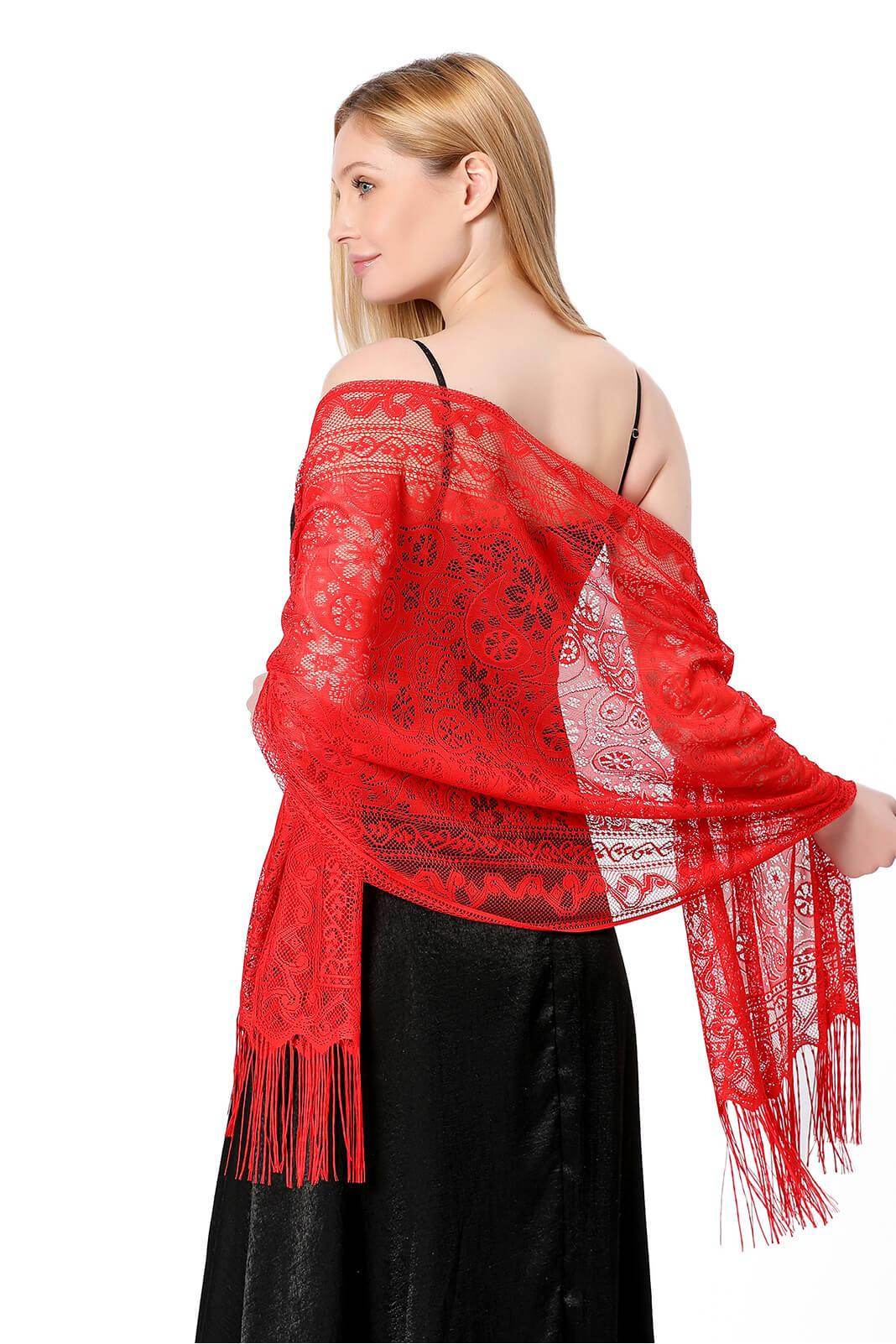 Lace Shawl with Tassels CJ0110 - COCOMELODY
