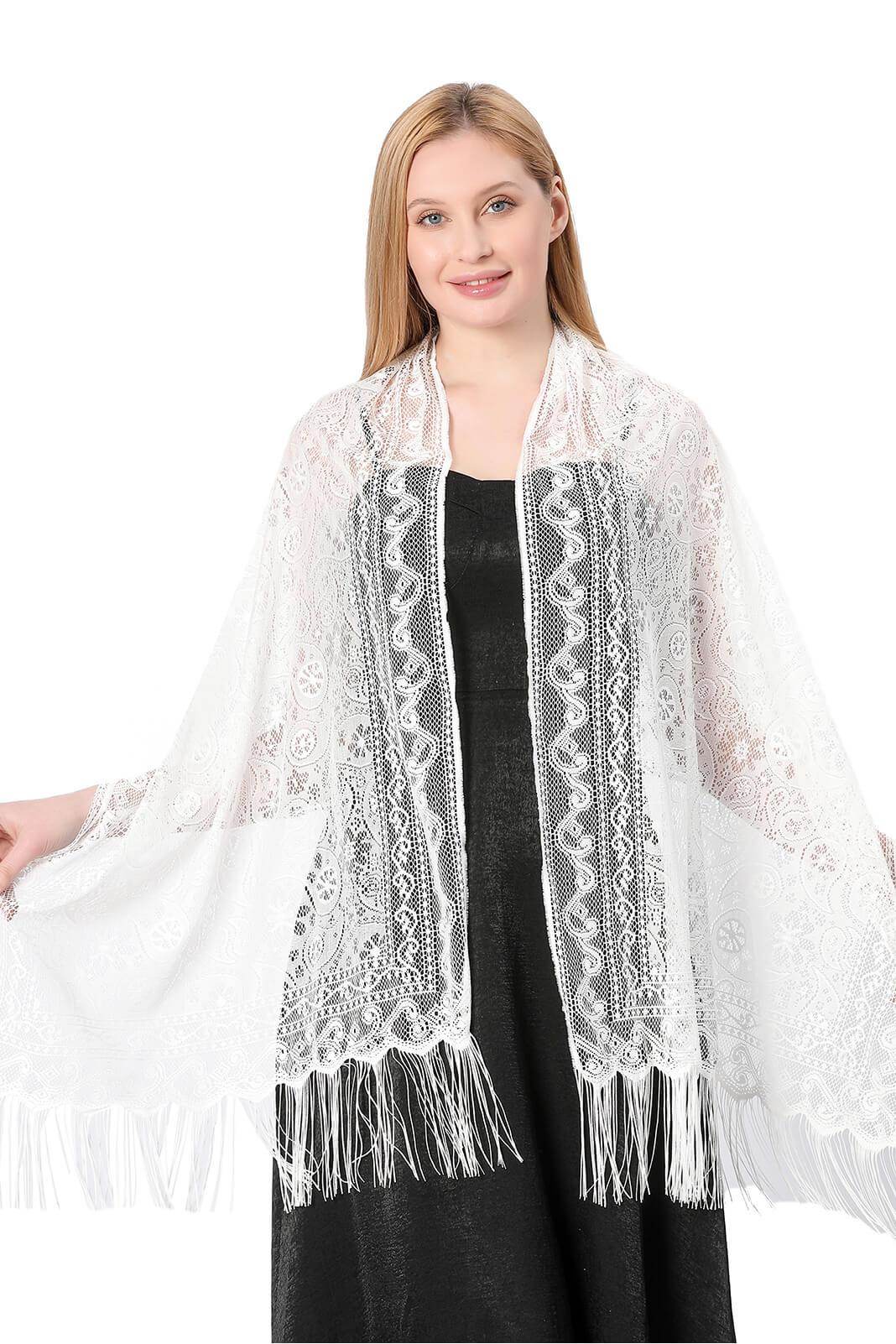 Lace Shawl with Tassels CJ0110 - COCOMELODY