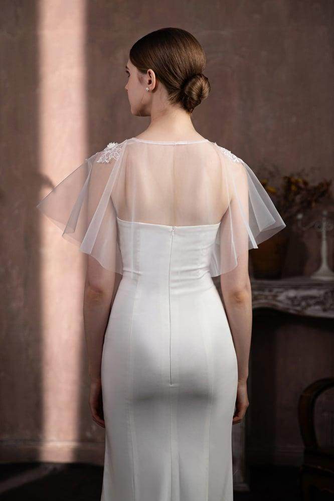 Tulle Shawl with Appliques Lace Beading CJ0115 - COCOMELODY