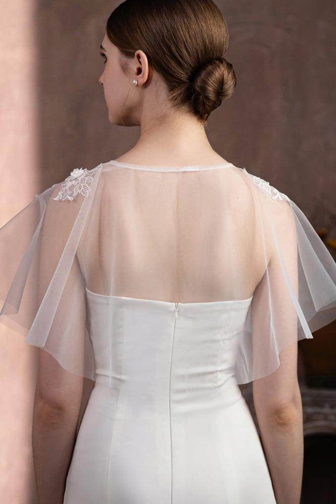 Tulle Shawl with Appliques Lace Beading CJ0115 - COCOMELODY