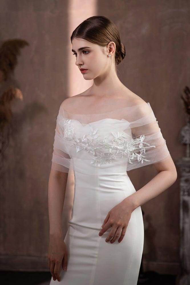Tulle Shawl with Appliques Lace CJ0118 - COCOMELODY