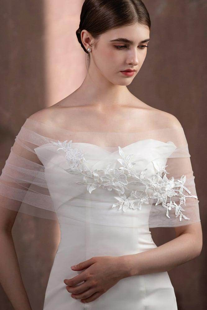 Tulle Shawl with Appliques Lace CJ0118 - COCOMELODY