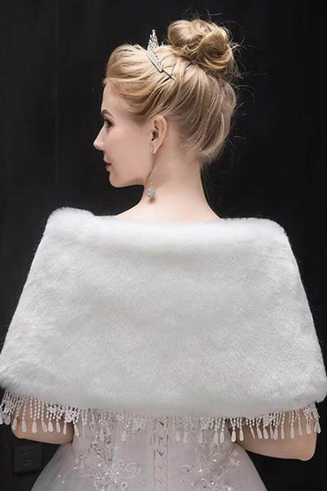 Faux Fur Shawl with Tassels Clasp CJ0127 - COCOMELODY