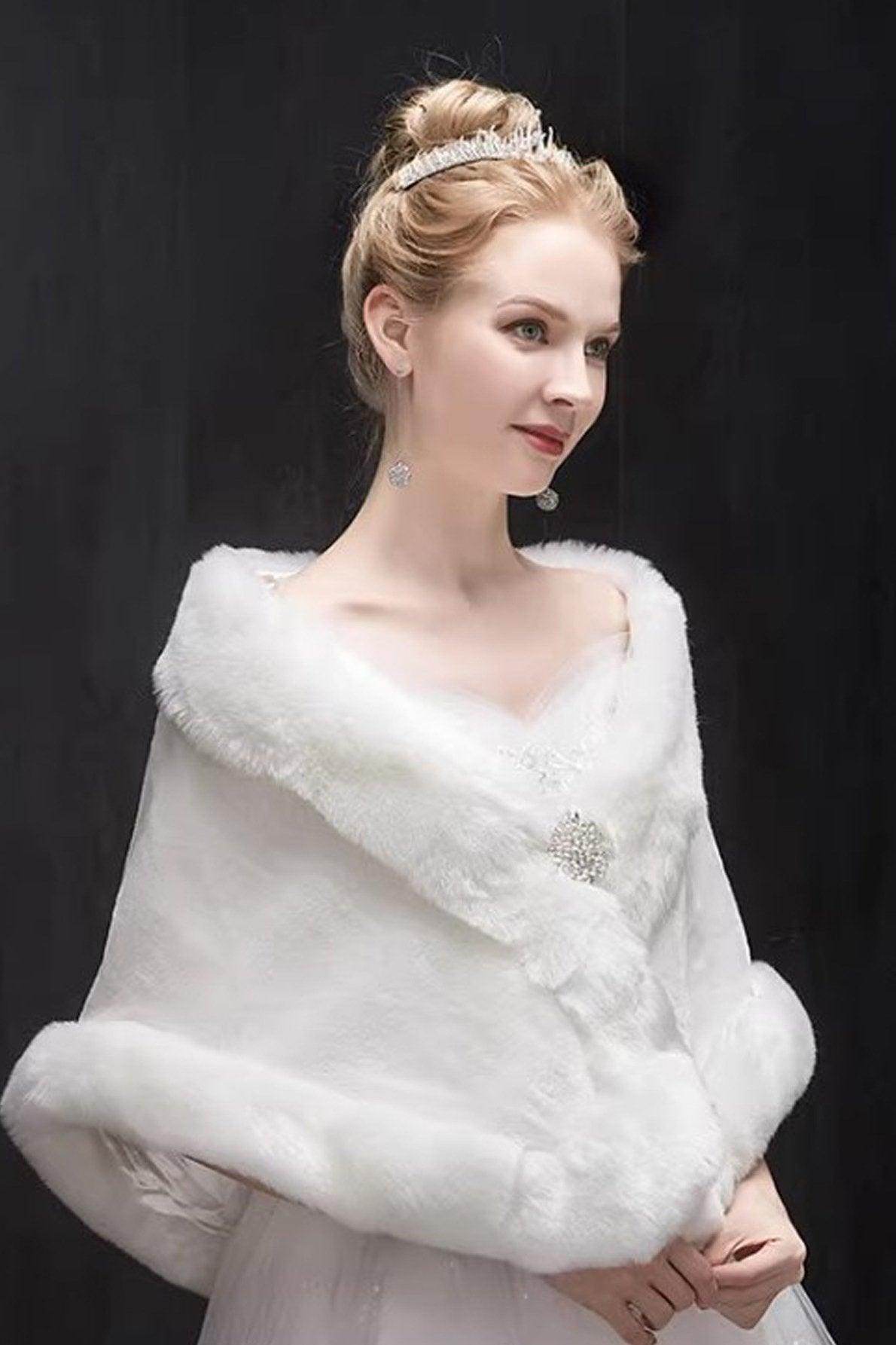 Faux Fur Shawl with Clasp CJ0129 - COCOMELODY