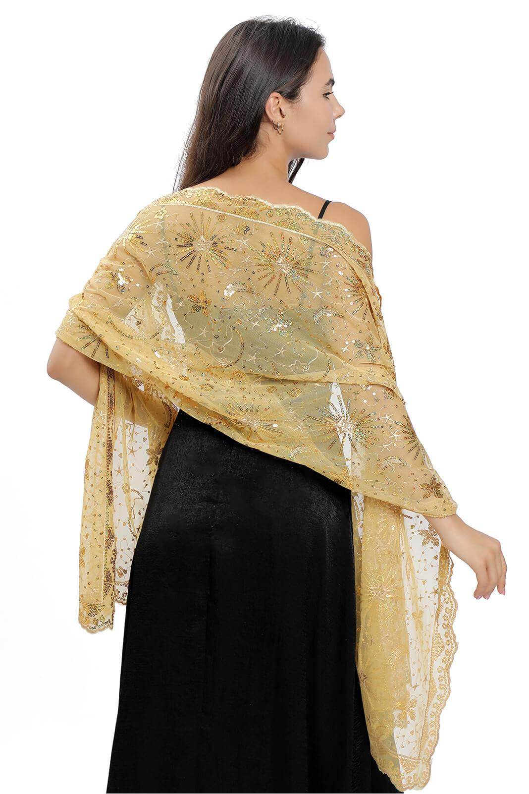 Lace Shawl with Sequined CJ0137 - COCOMELODY