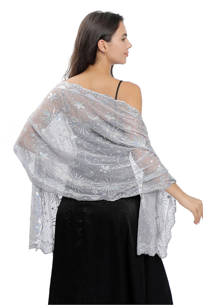 Lace Shawl with Sequined CJ0137