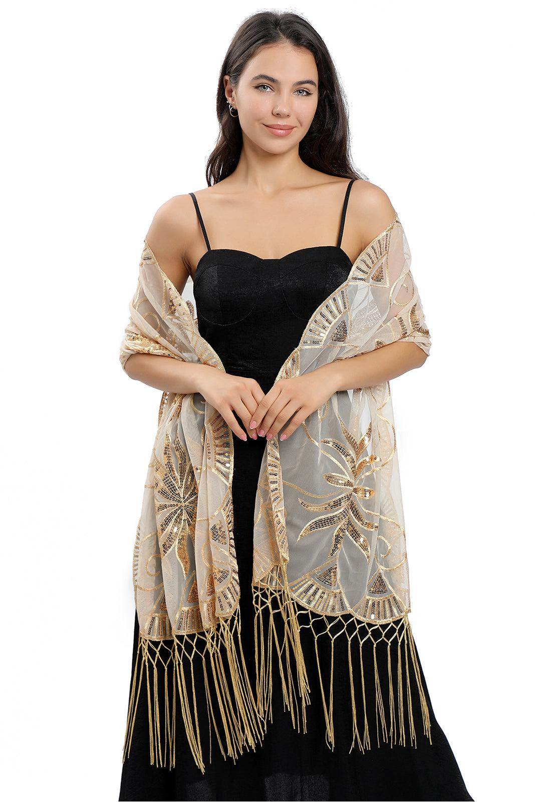 Lace Shawl with Tassels Sequined CJ0138 - COCOMELODY