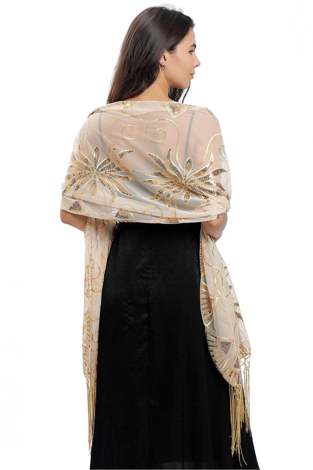 Lace Shawl with Tassels Sequined CJ0138 - COCOMELODY