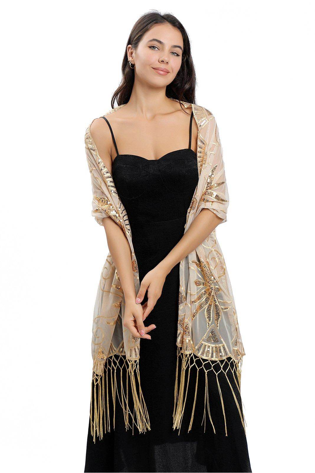 Lace Shawl with Tassels Sequined CJ0138 - COCOMELODY