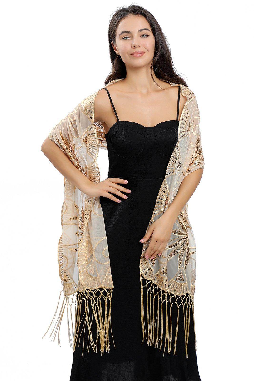 Lace Shawl with Tassels Sequined CJ0138 - COCOMELODY