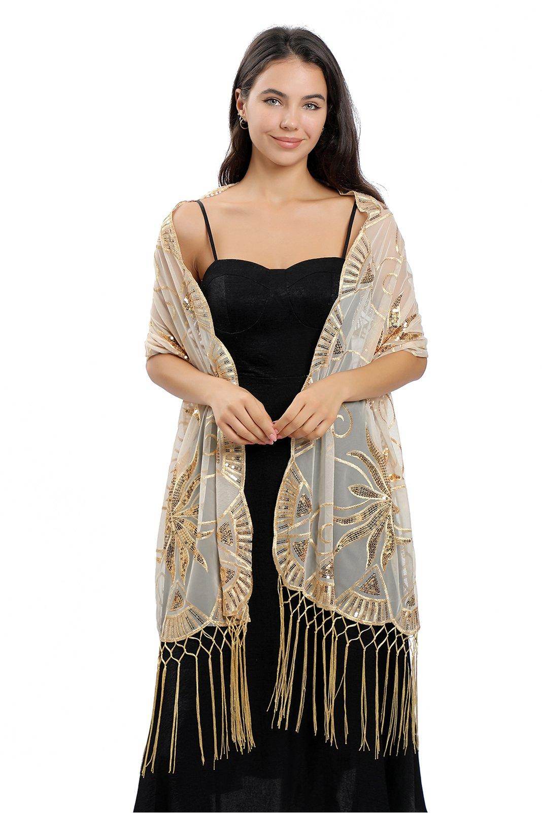 Lace Shawl with Tassels Sequined CJ0138 - COCOMELODY