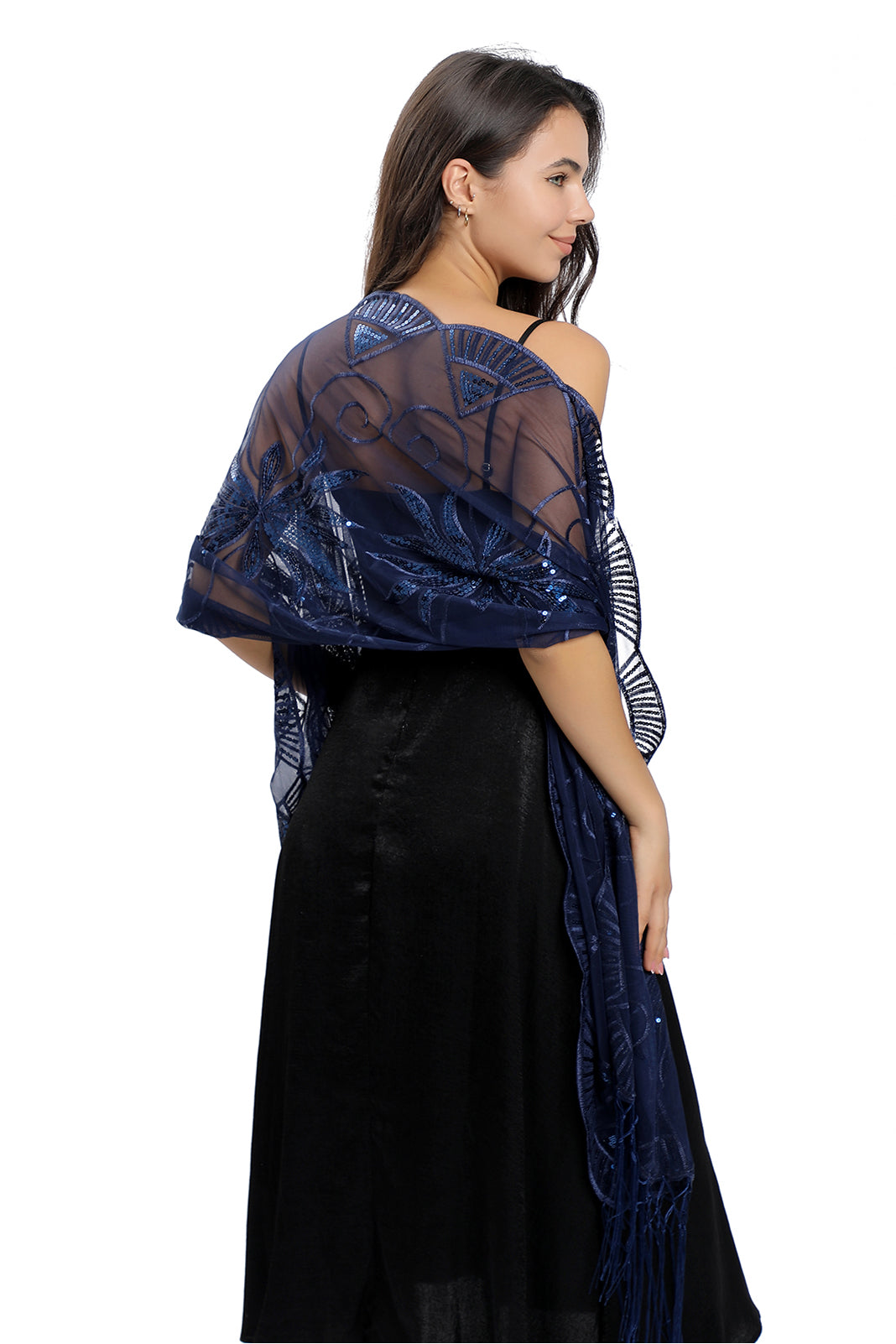 Lace Shawl with Tassels Sequined CJ0138