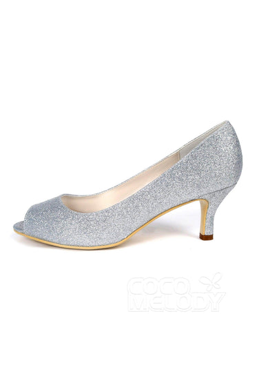 Low Heel Sparkling Peep Toe Bridal Shoes CK0069 - COCOMELODY