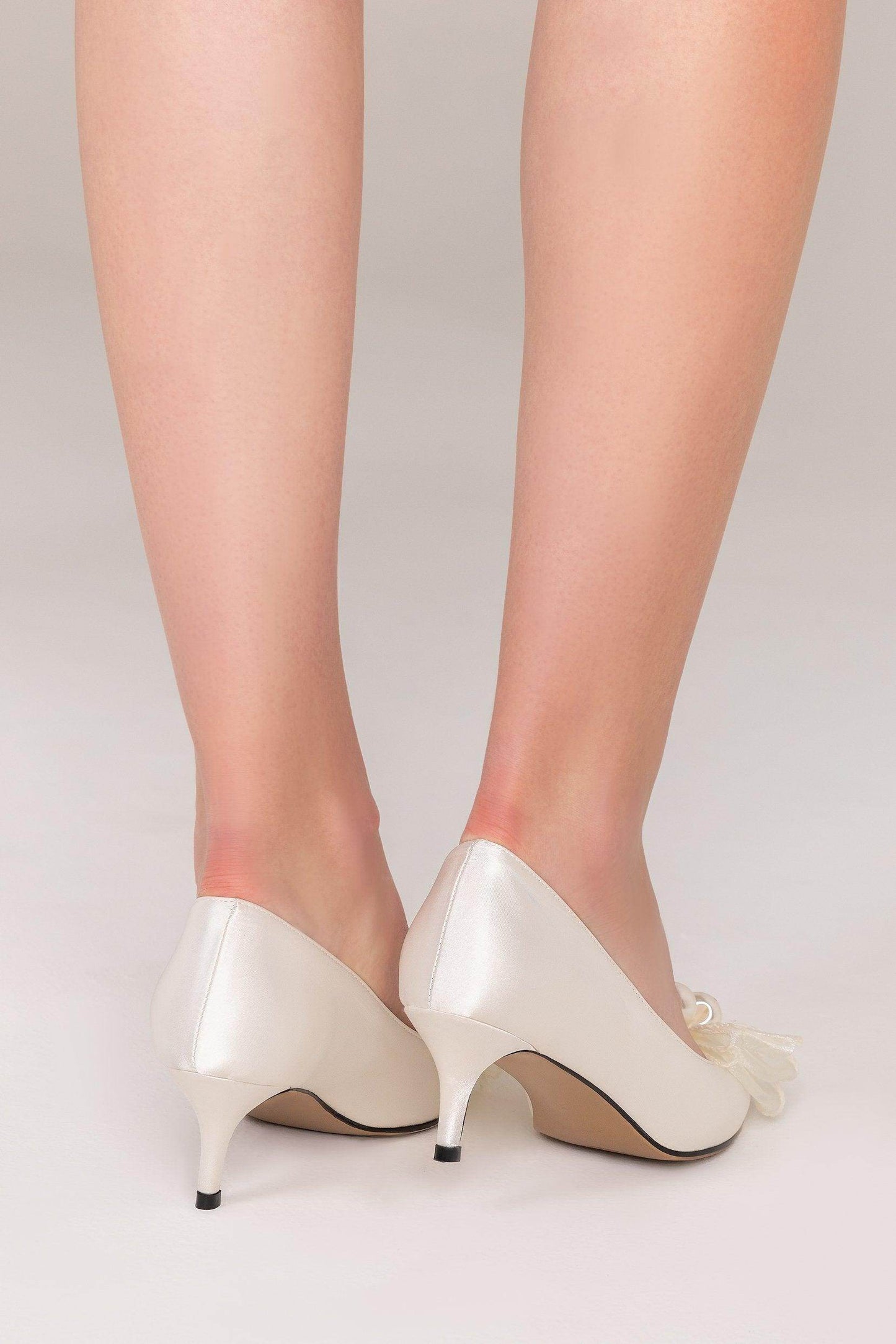 Stiletto Heel Satin Pointed Toe Bridal Shoes Bowknot CK0104 - COCOMELODY