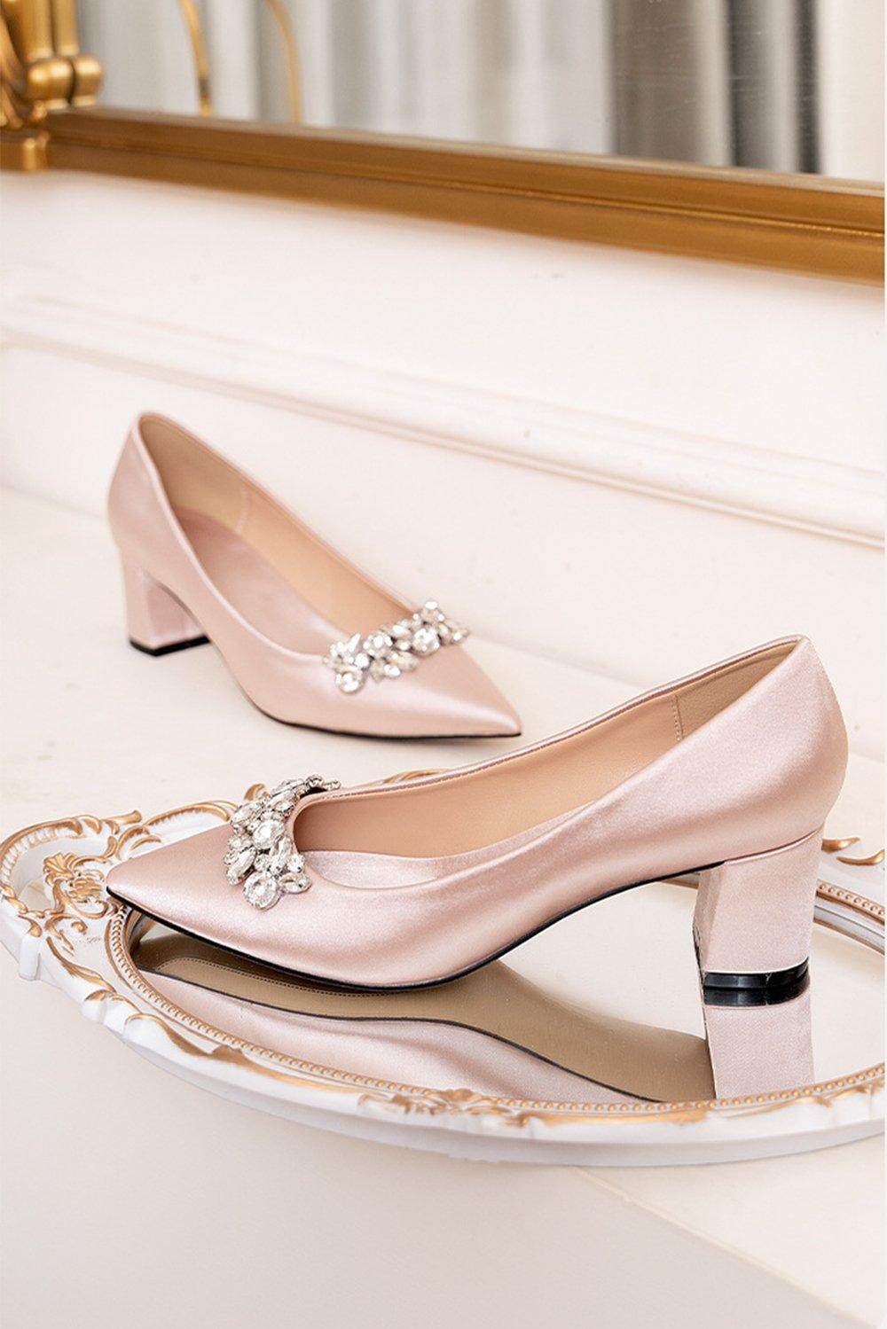 Chunky Heel 5cm Satin Heels Bridal Shoes CK0107 - COCOMELODY