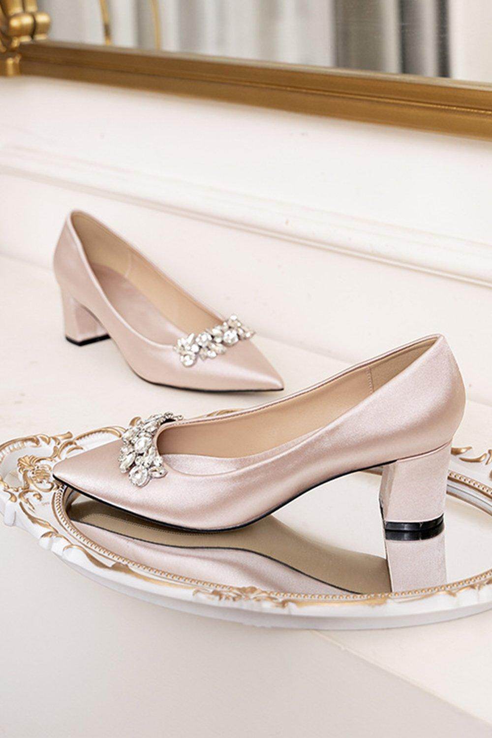 Chunky Heel 5cm Satin Heels Bridal Shoes CK0107 - COCOMELODY