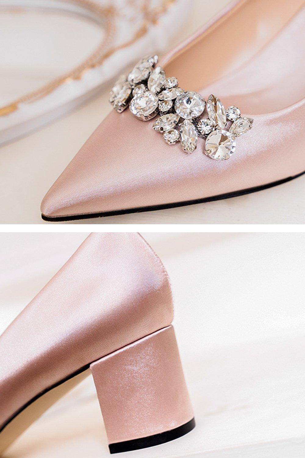 Chunky Heel 5cm Satin Heels Bridal Shoes CK0107 - COCOMELODY