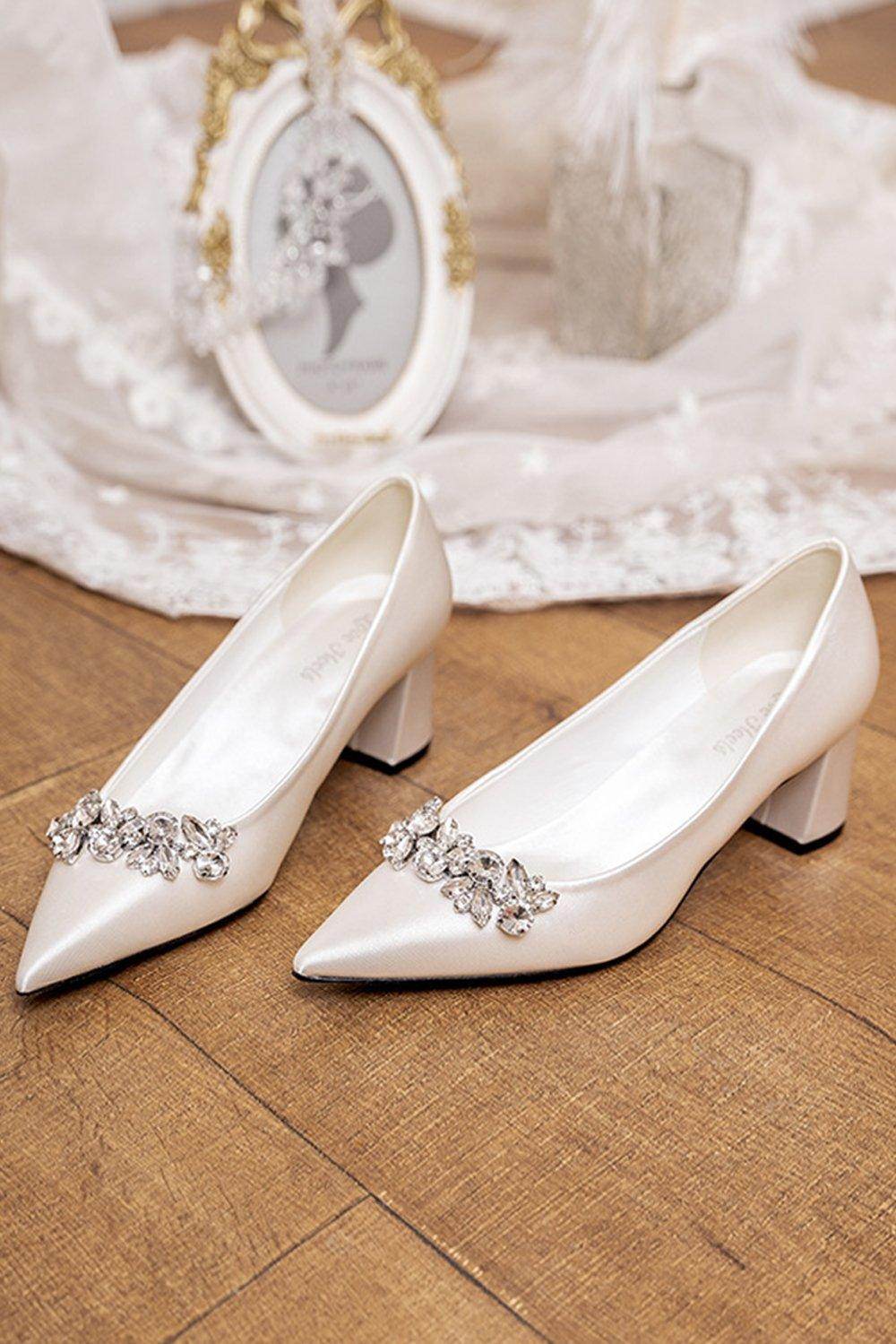 Chunky Heel 5cm Satin Heels Bridal Shoes CK0107 - COCOMELODY