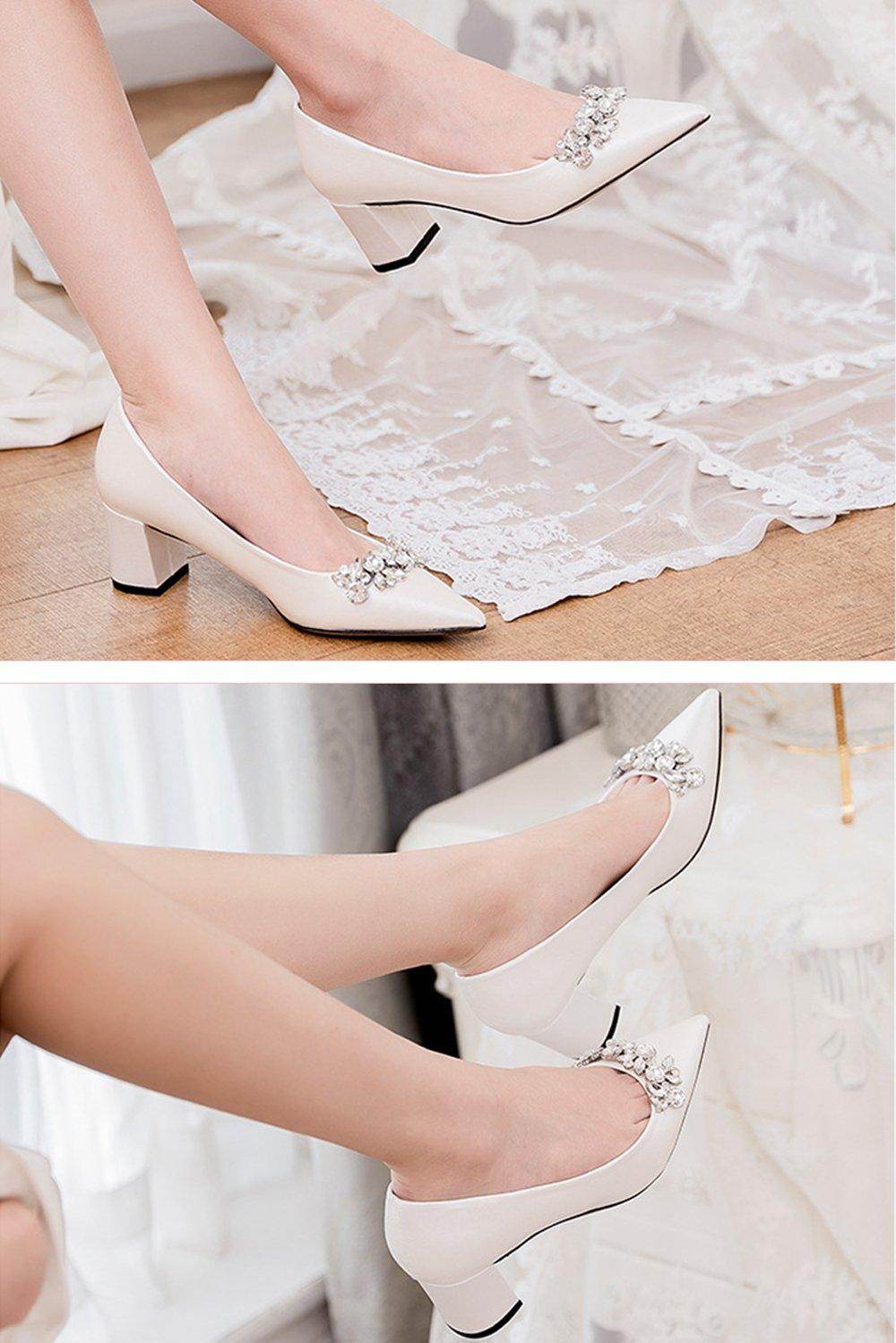 Chunky Heel 5cm Satin Heels Bridal Shoes CK0107 - COCOMELODY