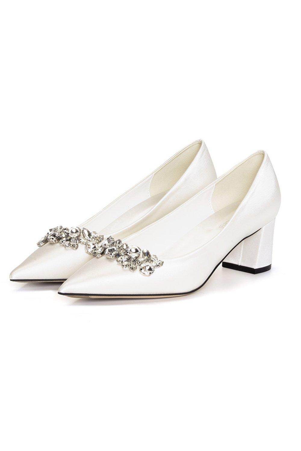 Chunky Heel 5cm Satin Heels Bridal Shoes CK0107 - COCOMELODY