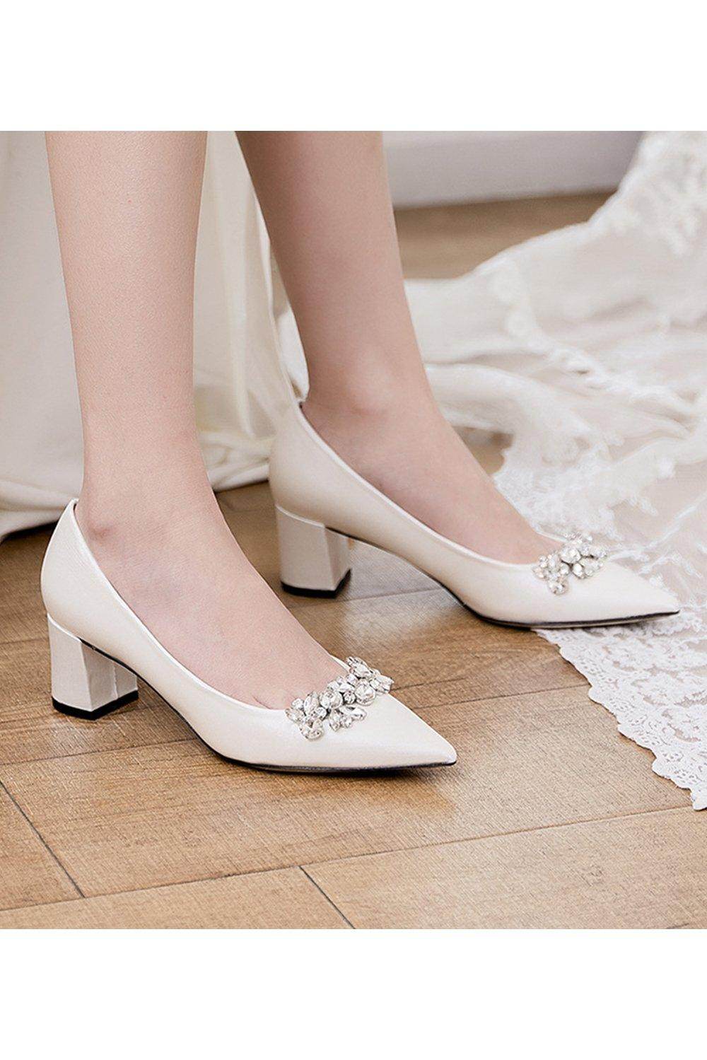 Chunky Heel 5cm Satin Heels Bridal Shoes CK0107 - COCOMELODY