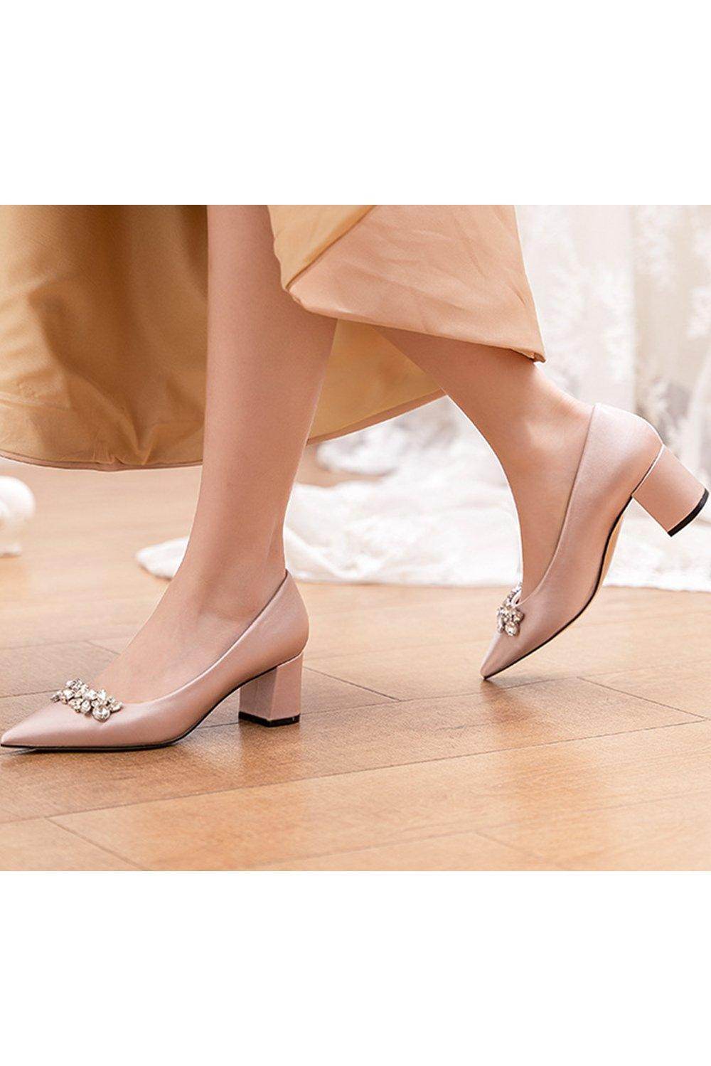 Chunky Heel 5cm Satin Heels Bridal Shoes CK0107 - COCOMELODY
