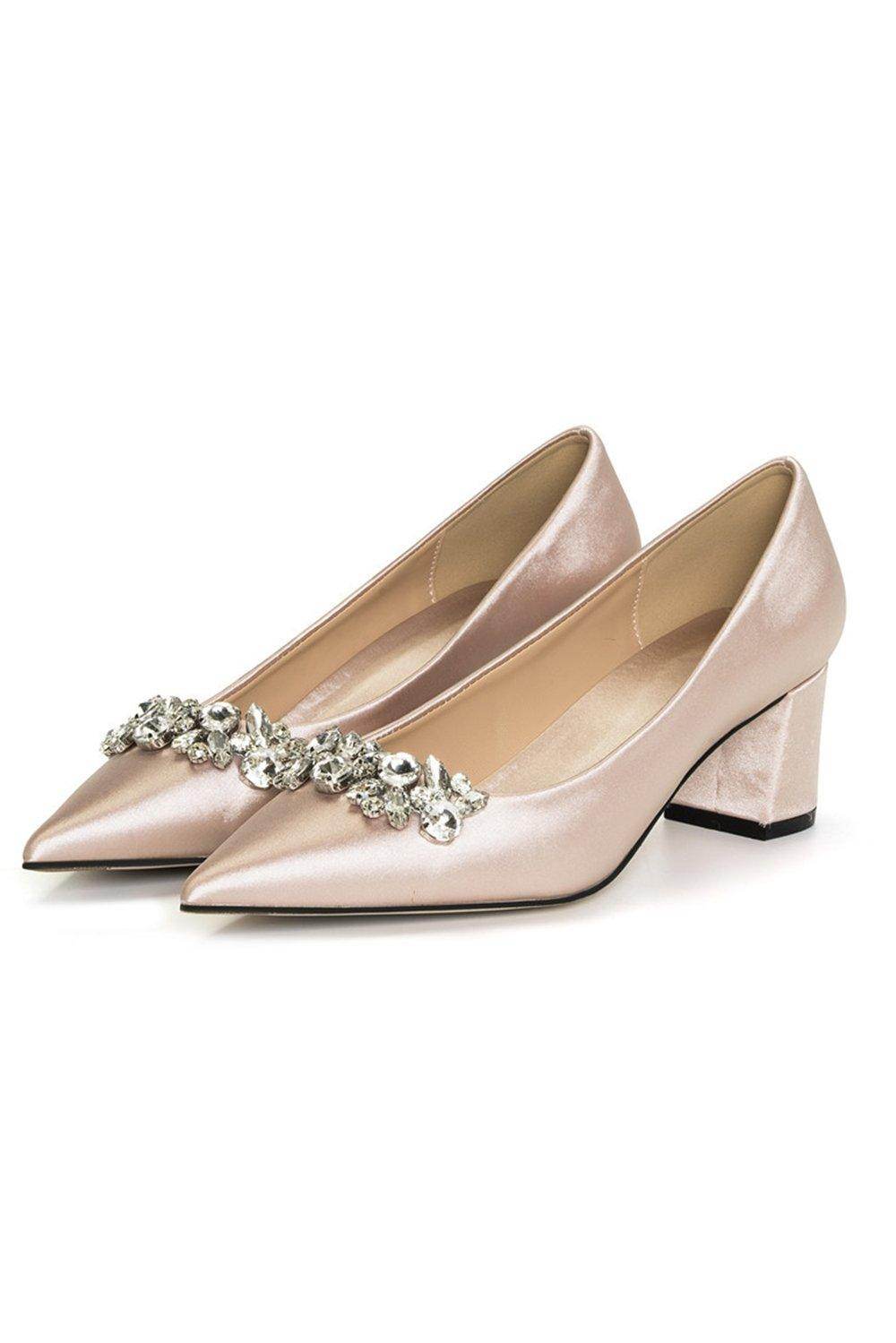 Chunky Heel 5cm Satin Heels Bridal Shoes CK0107 - COCOMELODY