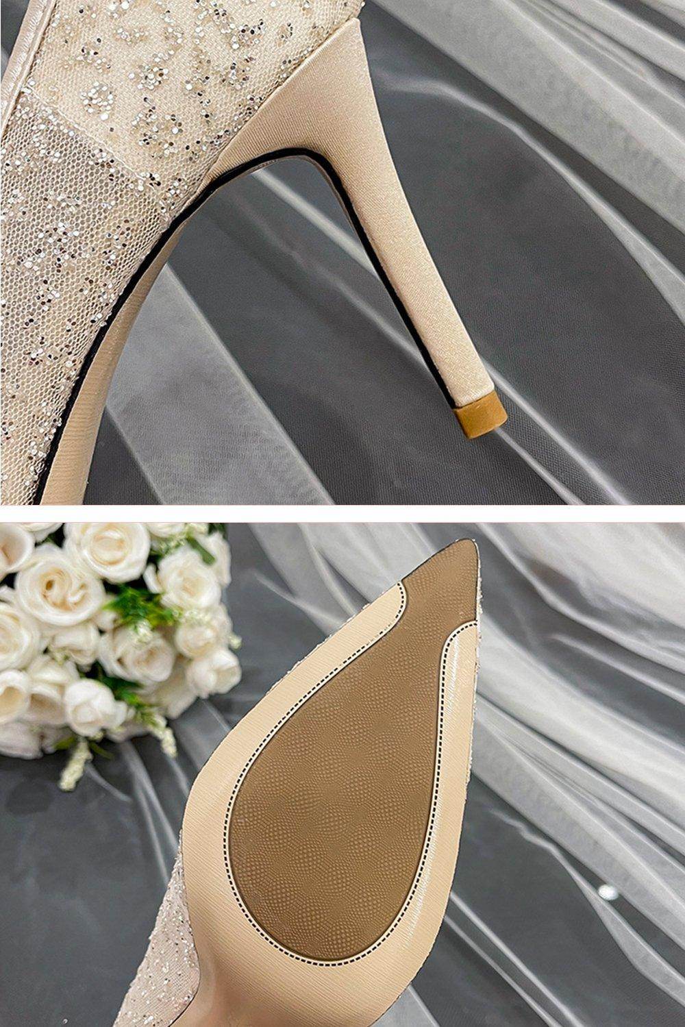 Stiletto Heel 8cm Tulle Heels Bridal Shoes CK0108 - COCOMELODY
