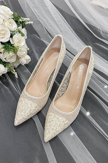 Stiletto Heel 8cm Tulle Heels Bridal Shoes CK0108 - COCOMELODY