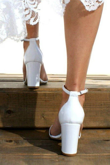 Chunky Heel 8cm PU Heels Bridal Shoes CK0117 - COCOMELODY