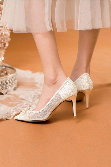 Stiletto Heel 8cm Tulle Heels Bridal Shoes CK0121 - COCOMELODY