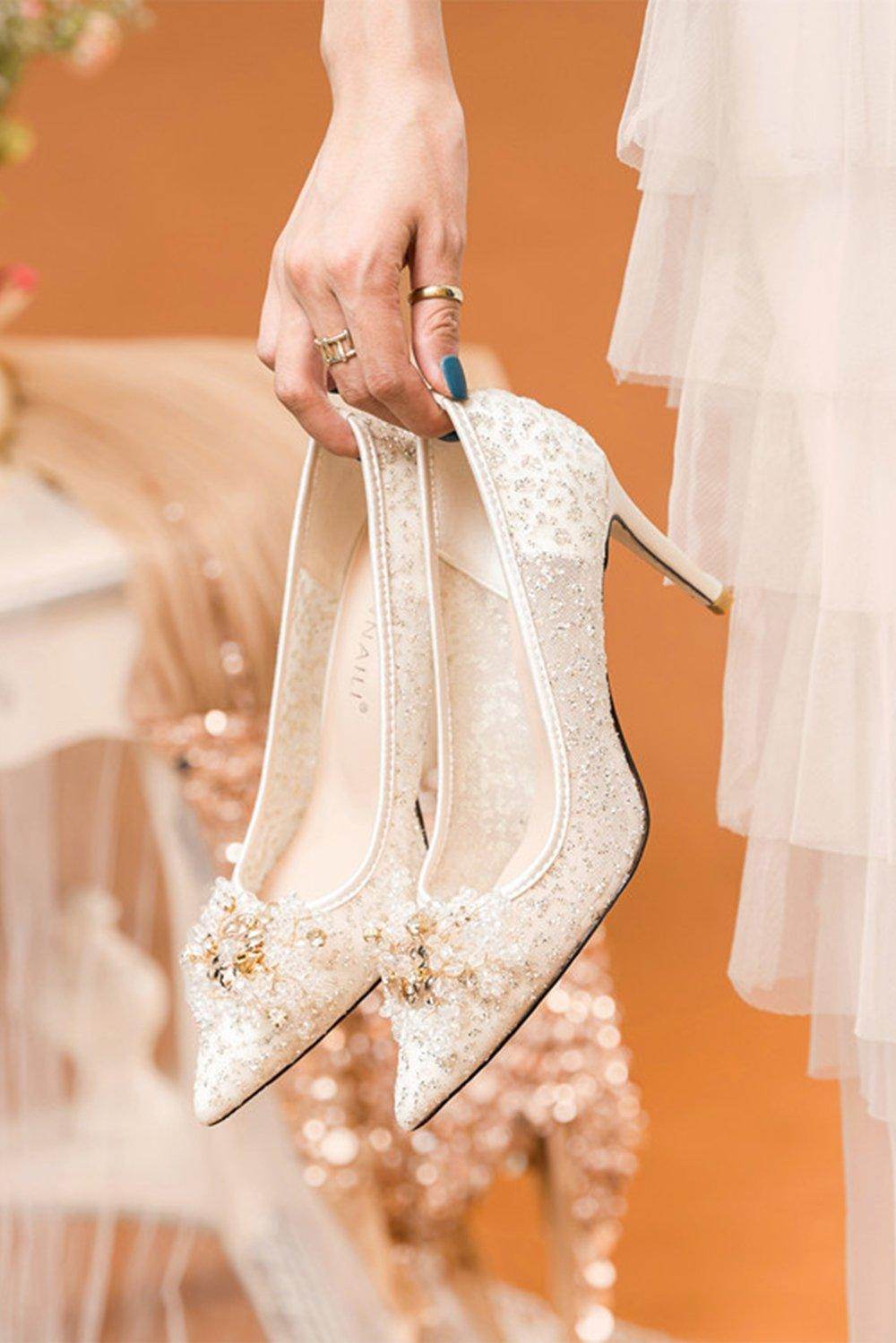 Stiletto Heel 8cm Tulle Heels Bridal Shoes CK0121 - COCOMELODY